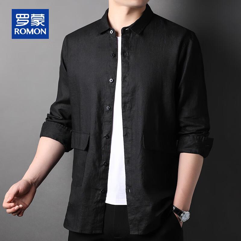 ROMON Men's 100% Linen Long-Sleeve Shirt