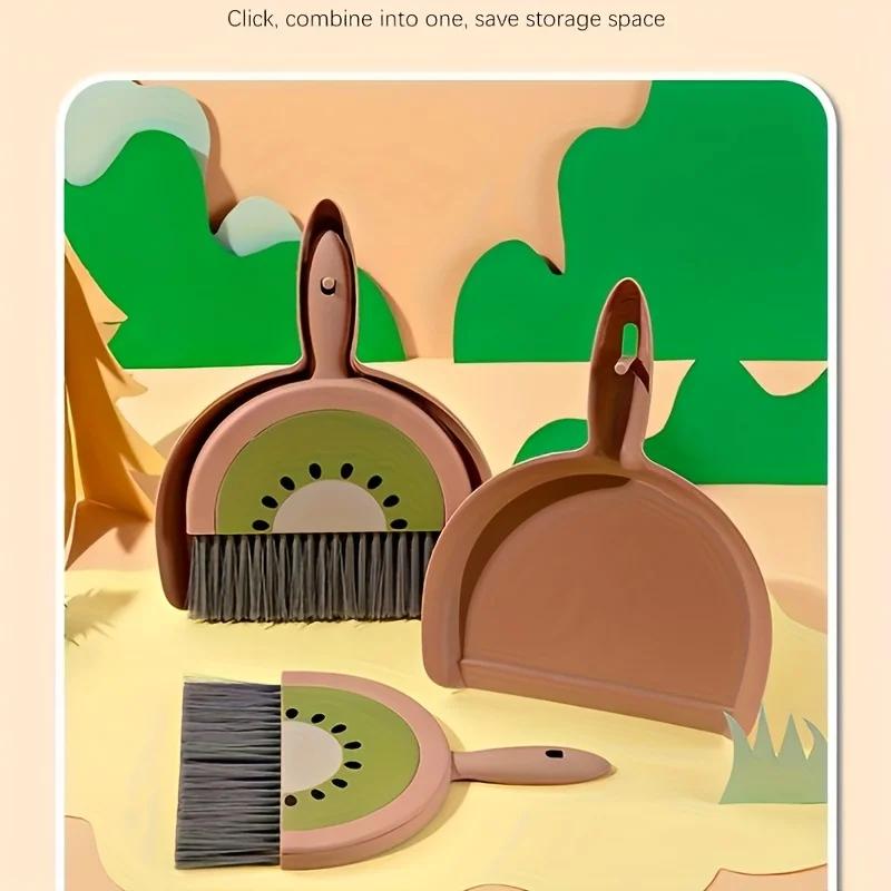 Portable Mini Cleaning Brush and Dustpan Set - Handheld Sweeper with Kiwi Design Ideal for Tables Sofas Furniture Space-Saving