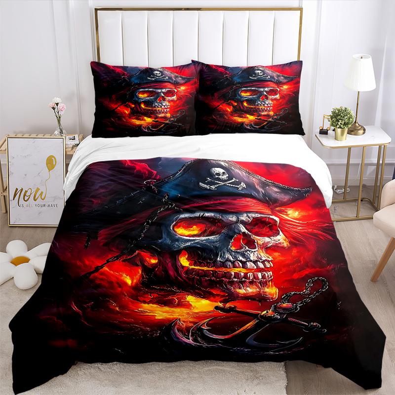 3pcs A Fiery Pirate's Curse Printed Bedding Set, Soft and Comfortable Quilt Cover for Bedroom, Guest Room J002