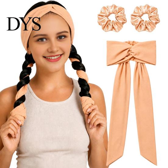 Heatless Curling Ribbon 2-in-1 Headband for Women, Overnight Hair Curlers with 2 Scrunchies Sleep, Flexible No Damage Wraps Rods Curls, Heat