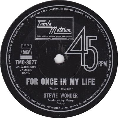 7inch Record STEVIE WONDER  For Once In My Life TMO8577 TAMLA MOTOWN 1968 Australia SoulFunk Used