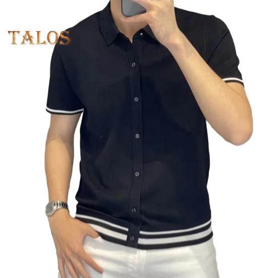 

Мужская рубашка с лацканами, коротким рукавом, пуговицами, планкой, рубашка с полосками, дышащая летняя повседневная рубашка XL чёрный