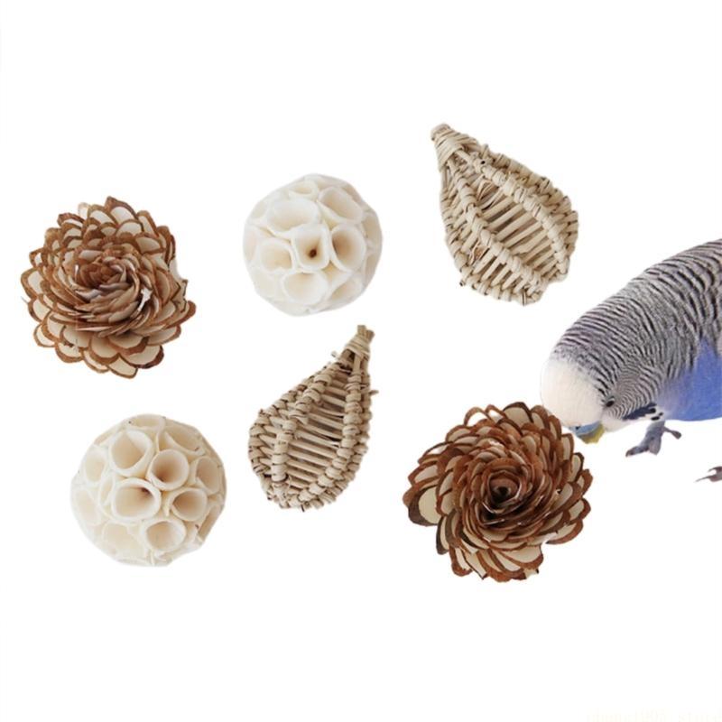 QX2E Parrots Grinding Chew Toy Chew Training Supplies Natural Rattan