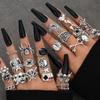 New Dark Hip-hop Skull Spider Card Exaggerated Retro Ring 24-piece Set Punk Ring Jewelry