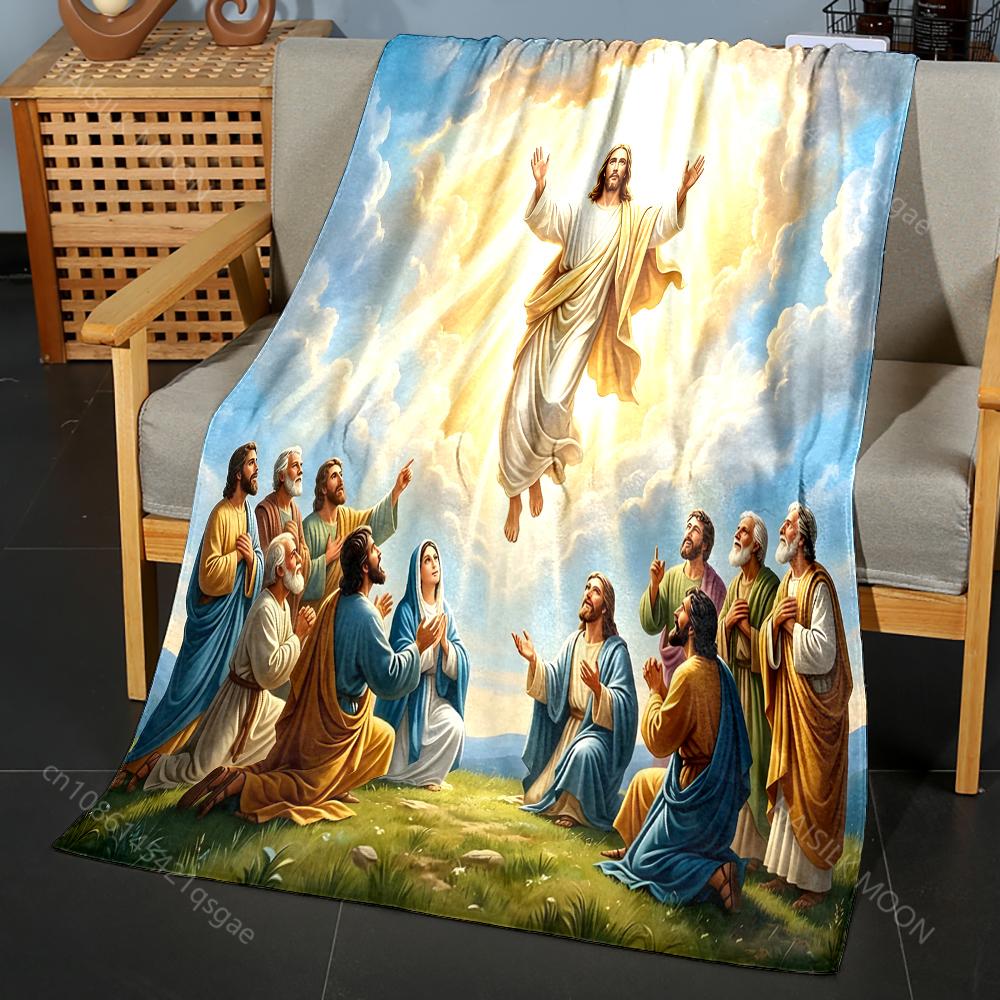 1PC Jesus Ascension People Watching Print Blanket Warm Soft Fluffy Kids Adult Sofa Bed Throw Blanket Outdoor Travel Camping RV
