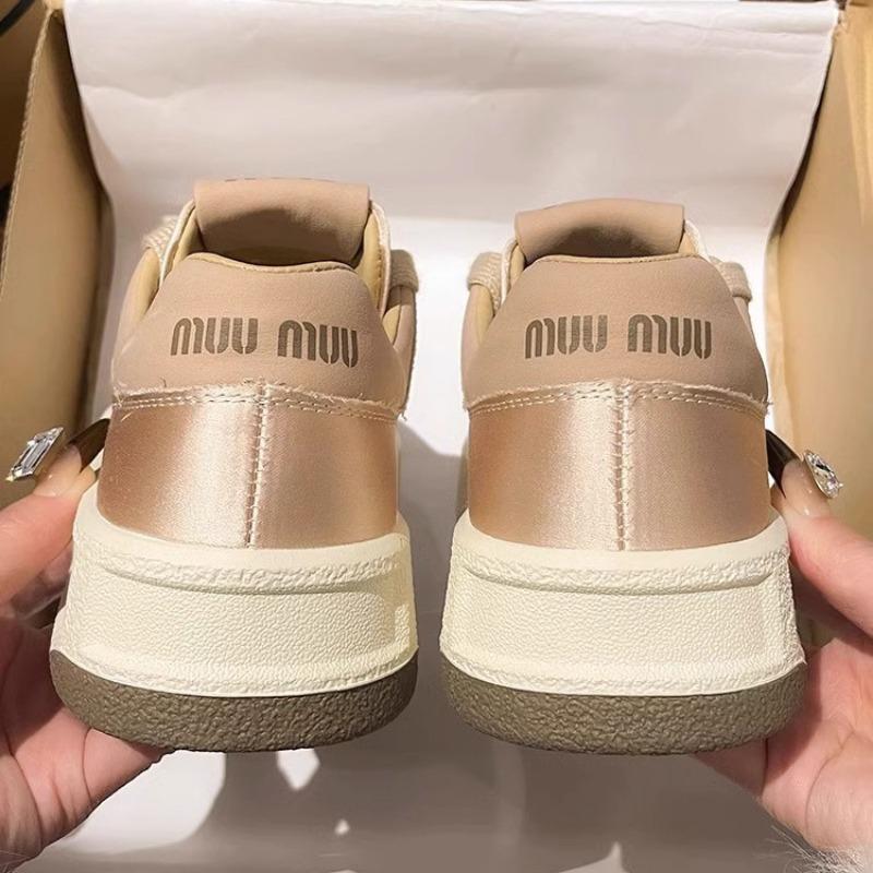 Damen Sneaker Weiße Schuhe 2024 Neu Herbst Dicke Sohle Lässig Plateau Komfort Schnürschuhe Rutschfest Laufschuhe Gold Skateboard Schuhe