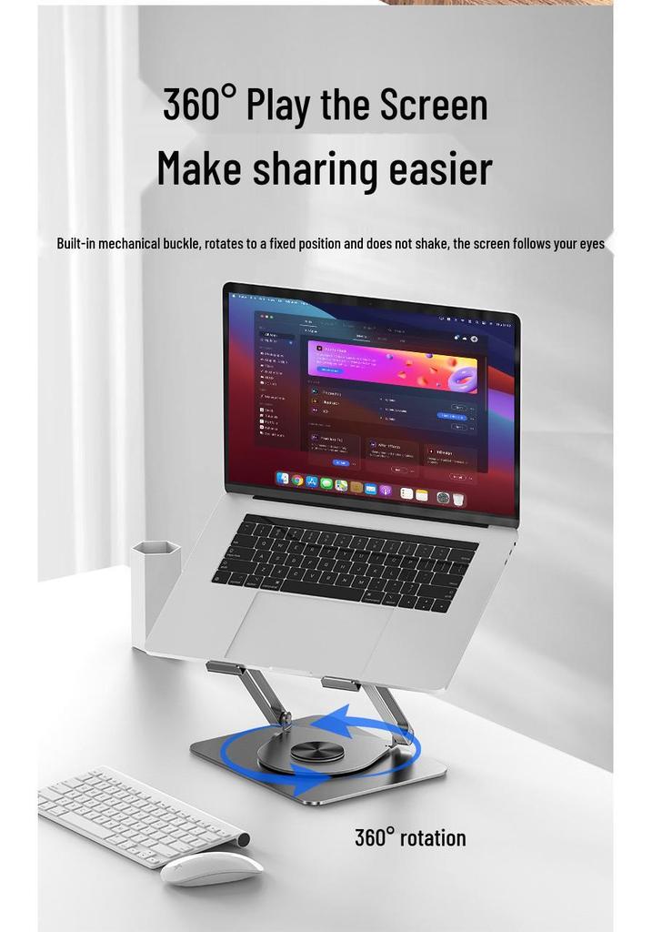 360° Rotating Foldable Laptop Stand - Portable Metal Desktop Riser with Cooling Feature