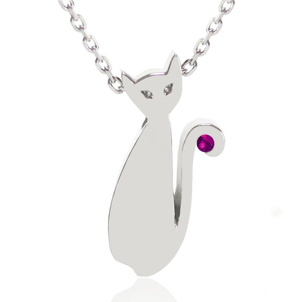

[cloud jewelry] Cloud Jewelry CN-1r Ruby Cat Pendant Women s Necklace [Wooden Gift Box Included] Sterling Silver 925 cn-1r