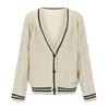 Ecru Fledermausärmel Strickware: Damen einreihiger Cardigan-Pullover für grenzüberschreitendes Pendeln