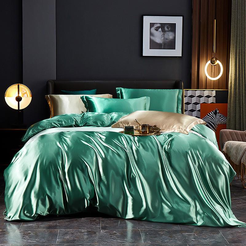 Summer Nude Four-Piece Solid Color Mulberry Silk Bedding Set with Ice Silk Bed Sheet