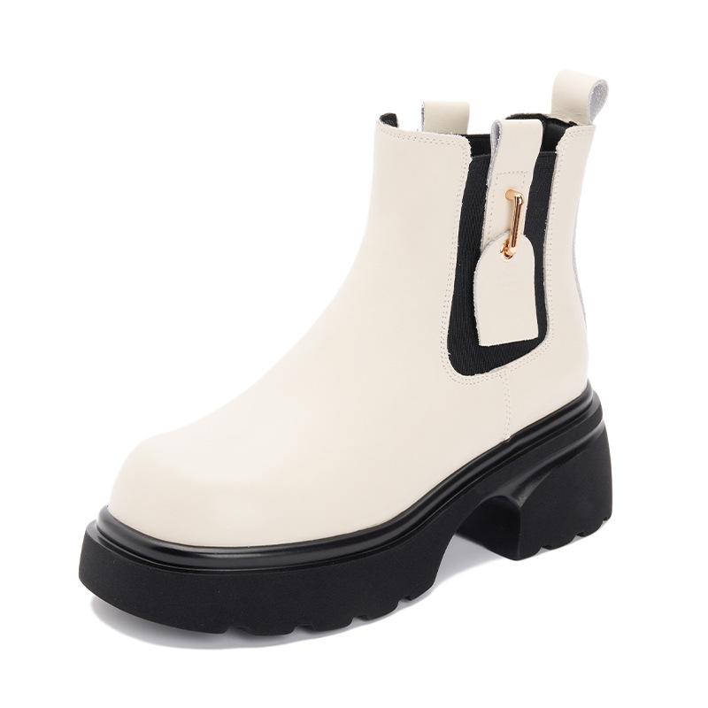 

Leather Martin boots women s platform 2025 winter new French retro round Martin boots sleeve heightening short boots women 40