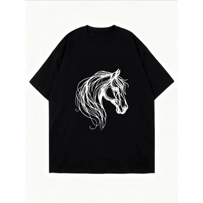 White Oversized T-Shirt With Horse Outline Print For Casual Wear