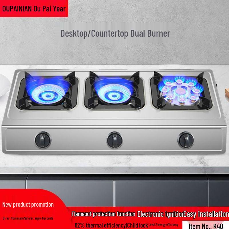 Double Burner Energy-Saving Gas Stove for Natural and Liquefied Petroleum Gas