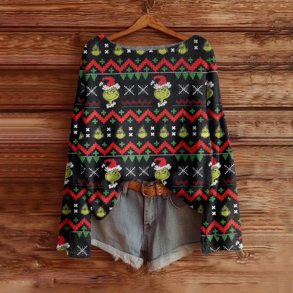 Damemote Langermet Christmas Snowman Snowflake Print Jakke Cardigan