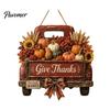 Wooden Autumn Welcome Sign Harvest Pumpkin Truck Hanging for Front Door, Fall Door with Rustic Farmhouse Thanksgiving Decor Hemp Rope, Distressed