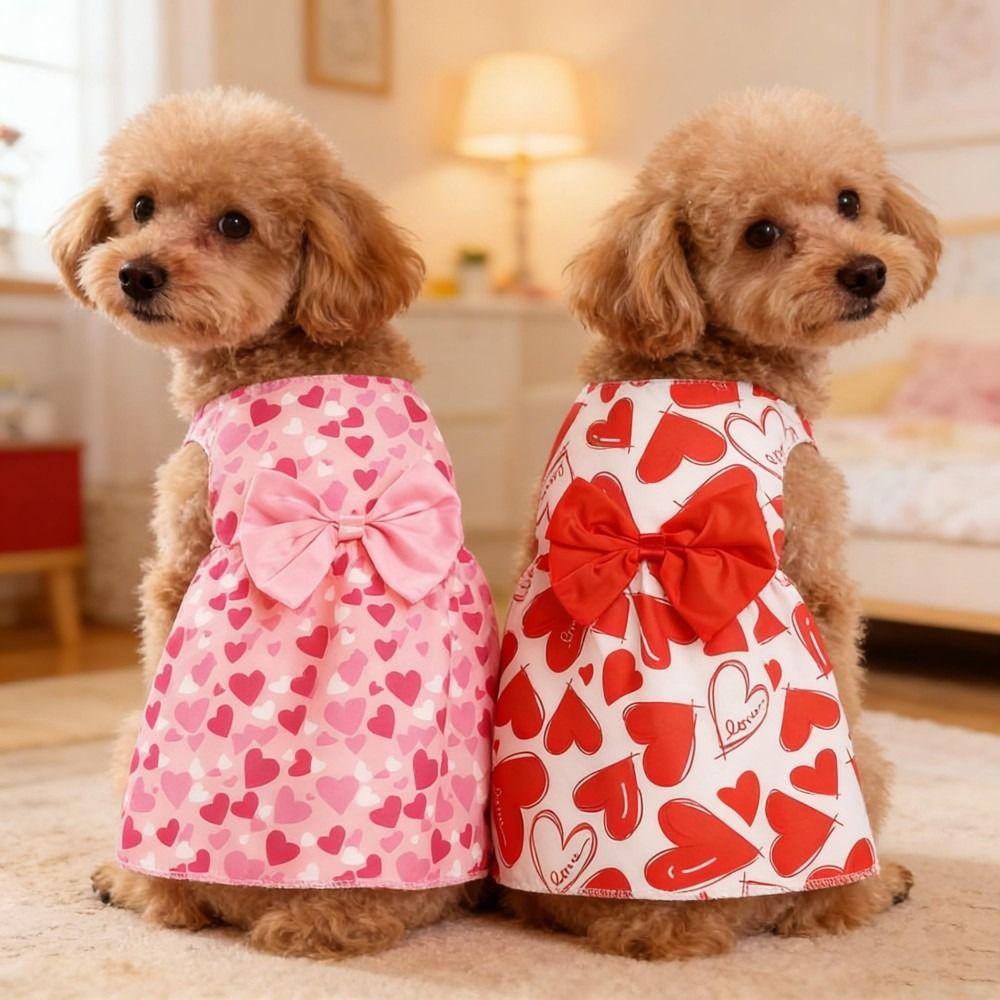 Heart Patten Medium/Small Pet Skirts Breathable Dog‘s Summer Dress  For Puppy Poodle Chihuahua Etc