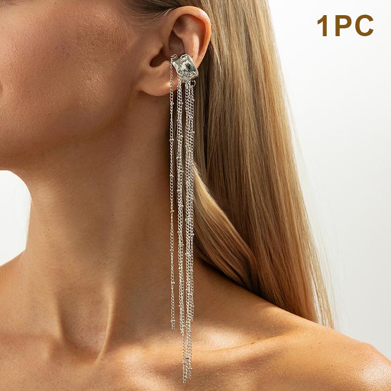 1/2Pcs Long Tassel Chain Ear Cuff Ear Clip Without Hole C Shape Earring For Women Cartilage Pearl Chain Clip Earrings Jewelry