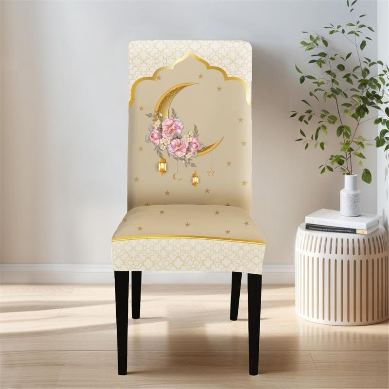 Middle Eastern Print Festival Chair Cover Polyester Elastic Fit Washable For Holiday Dining Decoration
