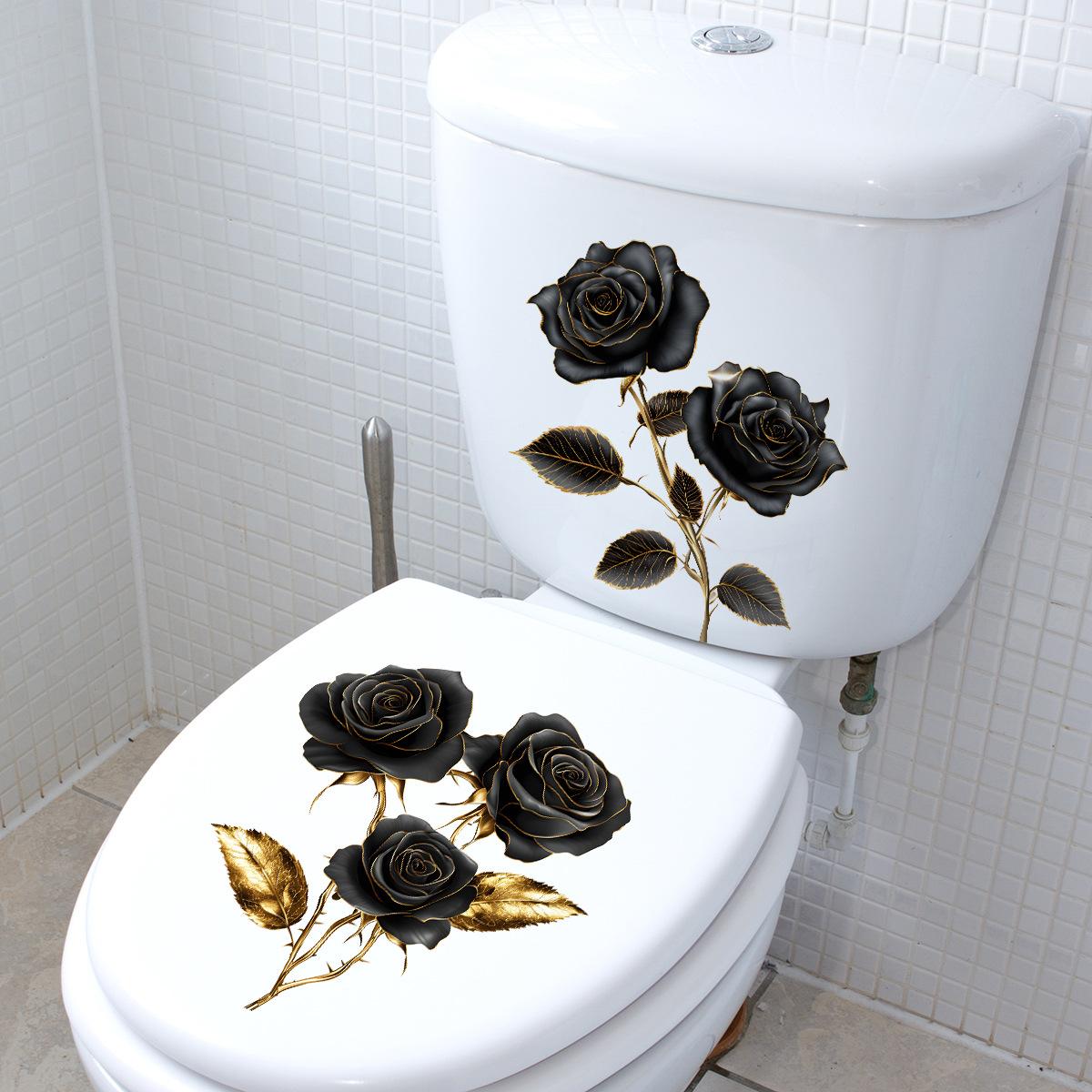 

Creative Golden Floral Toilet Decal for Bathroom Washroom Background Decoration Self-Adhesive Wall Sticker 30x30Cm 2pcs