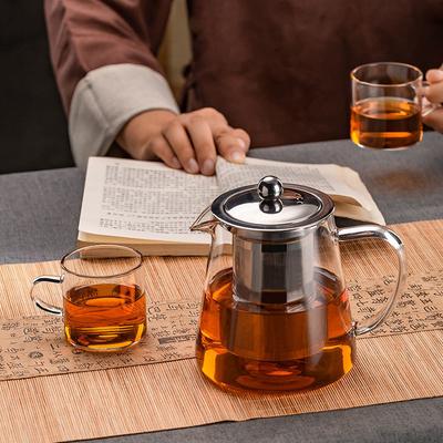Kung Fu Teset Värmebeständig Glas Tekanna Med Rostfritt Stål Insats Uppvärmd Behållare Tekannor Klar Vattenkokare Fyrkantigt Filter
