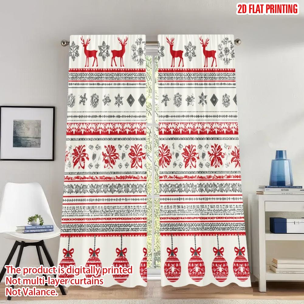 

2pcs 2D flat printing Christmas Curtains Christmas Reindeer Ornaments Festive Design Digital Printed Polyester Drapes Birthday 100*130 HOOK 1pcs