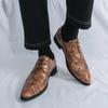 Fashion rhombus pattern pointed leather shoes men's business dress casual shoes trend European and American small leather shoes large size men's shoes