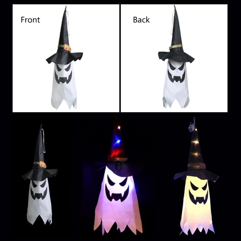 Halloween Decoration Flashing Light LED Skull Festival Dress Up Glowing Wizard Hat Lamps Hanging Decoration Kid Gift