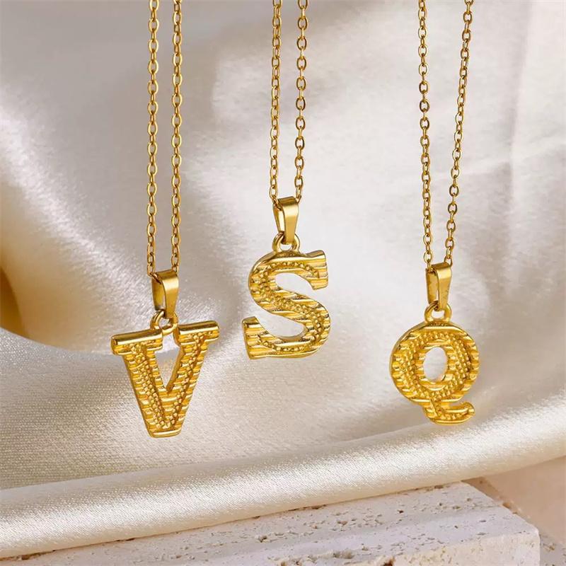 Stainless Steel Initial Necklaces For Women Men Gold Color Letter Necklace Pendant Jewelry Male Female Neck Chain Birthday Gift