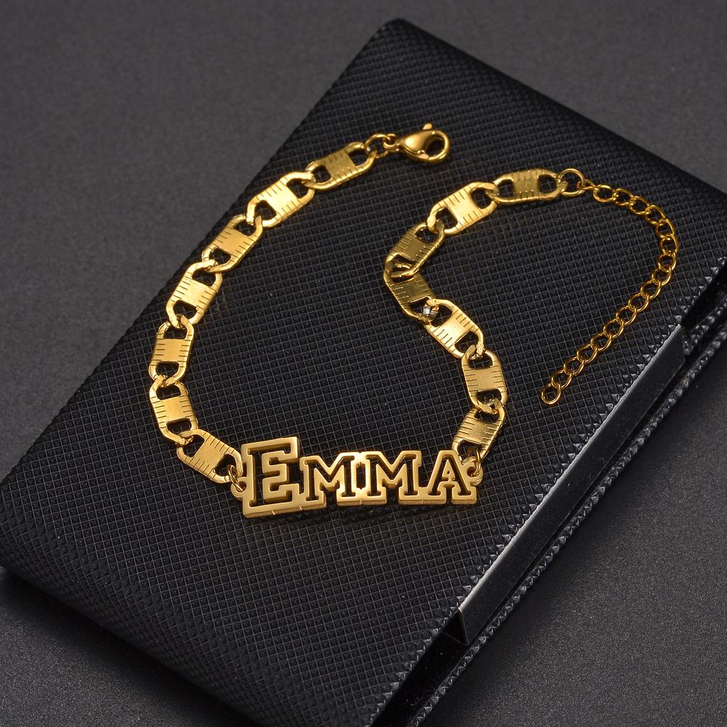 Atoztide Personalized Custom Name Necklace Bracelet Jewelry Set Figaro Chain Pendant Stainless Steel For Women Birthday Gift