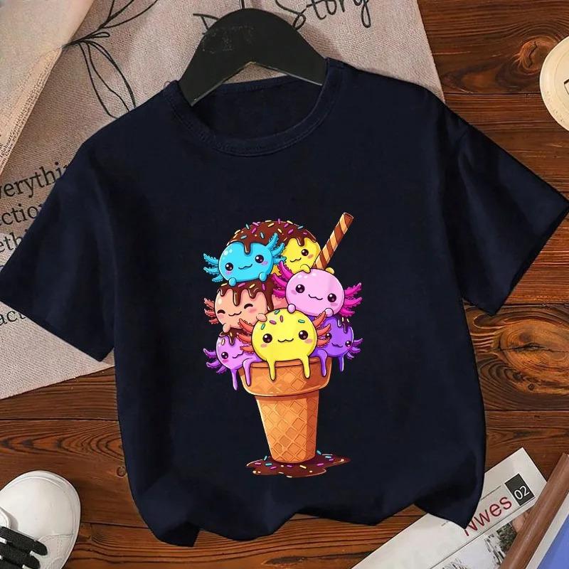 Axolotl Kawaii T-Shirt Kinder Sommer Mode T-Shirt Kinder Streetwear Boba Axolotl Anime Lässig Kinderkleidung Geburtstags-T-Shirts