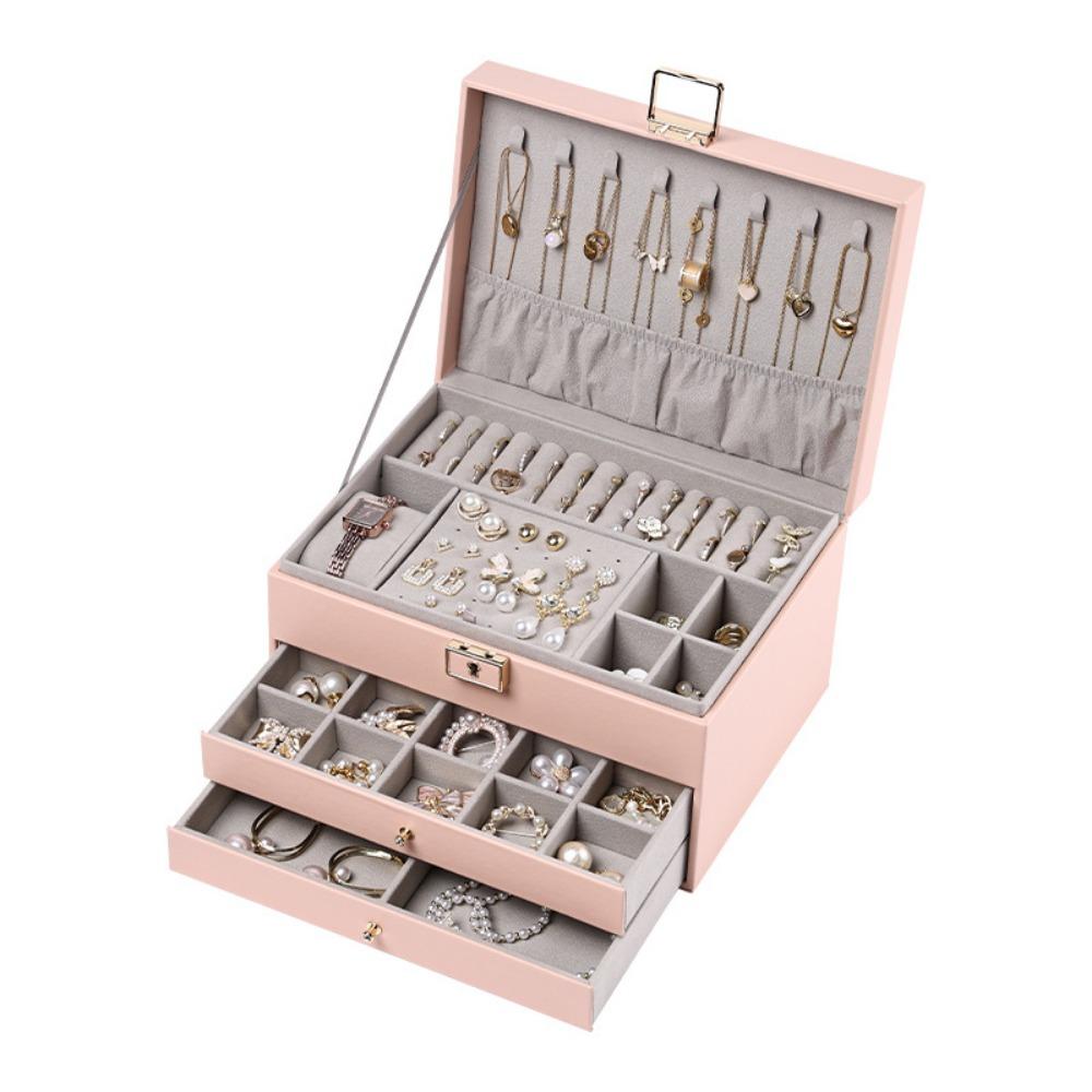 Jewelry Storage Leather Box Multi-layer Large Capacity Drawer Home Jewelry Box Ring Earrings Box Jewelry