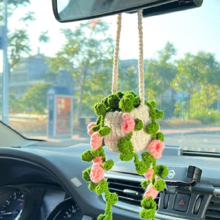 Handmade Crochet Car Styling Plant Succulent Car Plant Ornamentos Decoration