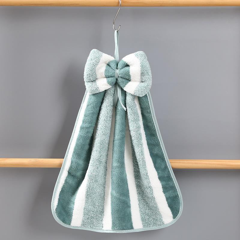 Coral Velvet Wide Bow Hand Towel Kitchen Bathroom Hand Towel Hanging Soft Absorbent Hanging Towel Rag