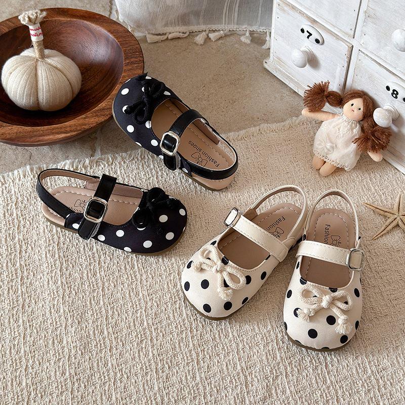 Fairy Style Polka Dot Ballet Sandals for Girls - Trendy Summer Bowknot Closed-Toe Shoes