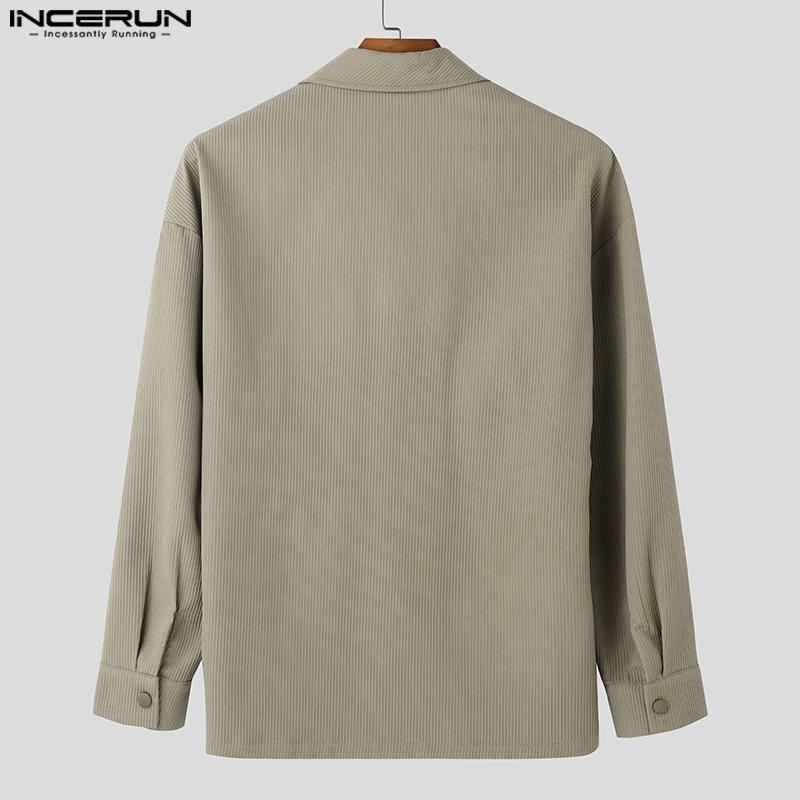 INCERUN Oversized Spring Men Long Sleeve Lapel Patchwork Buttons Up Texture Shirts