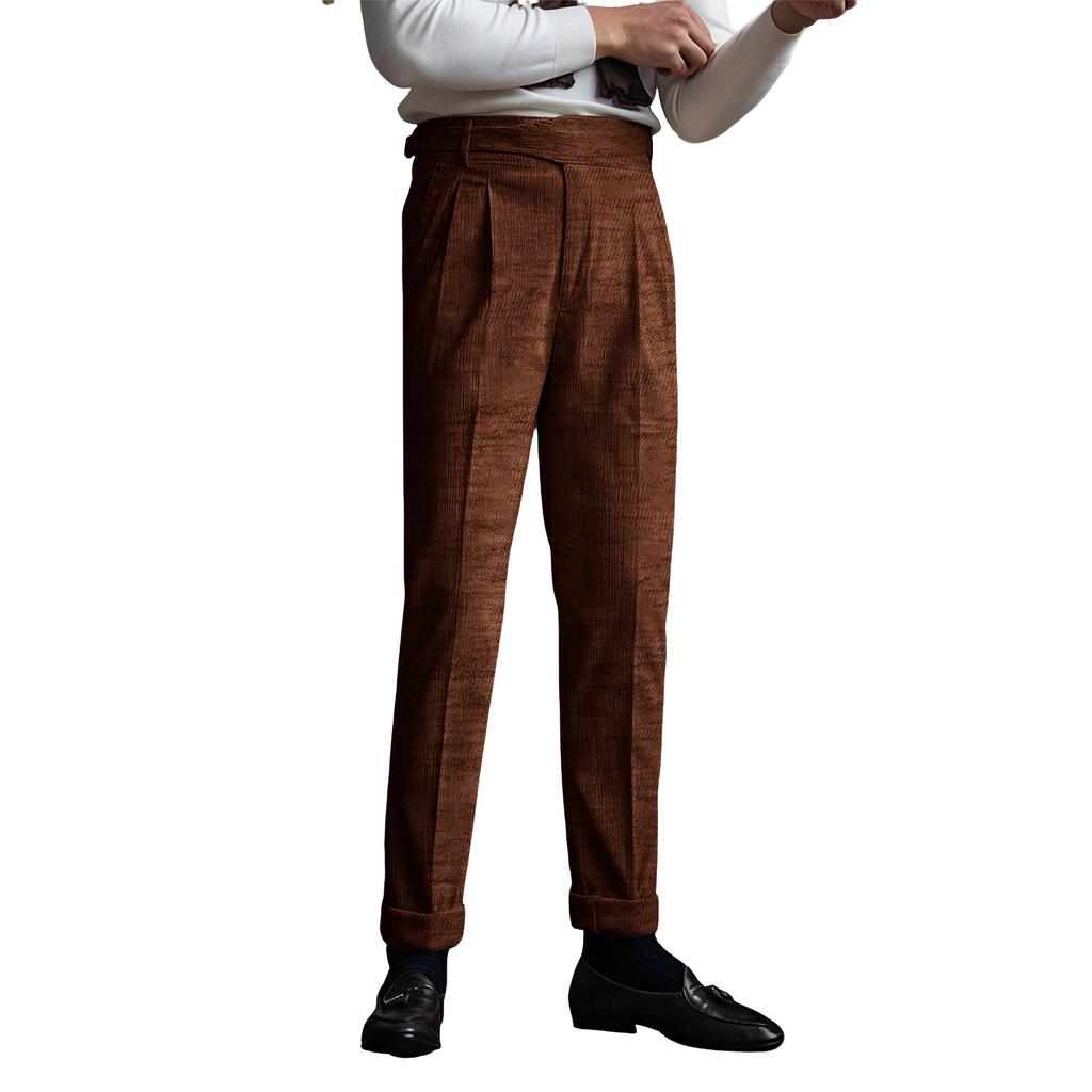 Męskie spodnie sztruksowe Naples o klasycznym kroju, vintage spodnie biznesowe proste z przodu z zakładkami