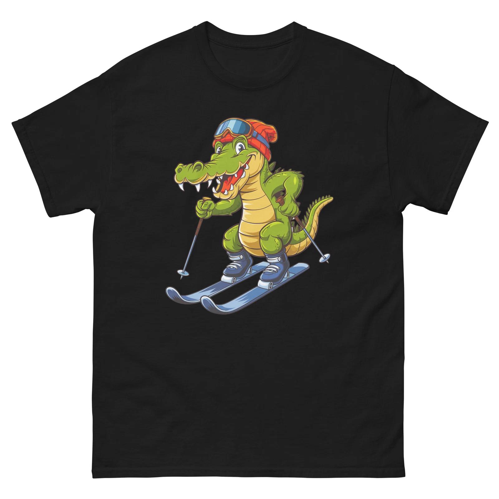 Crocodile Skiing Skier Fun Cartoon Ski Shirt T-Shirt M