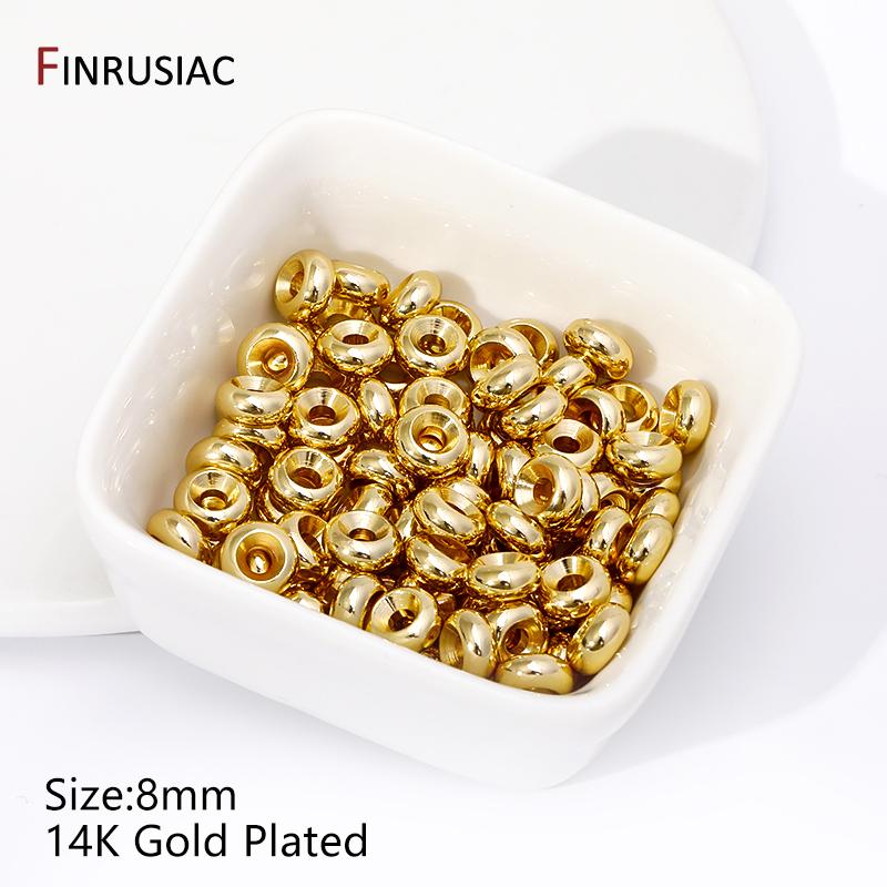 14/18K Gold Plated Smooth Round Spacer Beads,Brass Flat Loose Beads Separators For DIY Bracelet Beading Jewelry Accessories