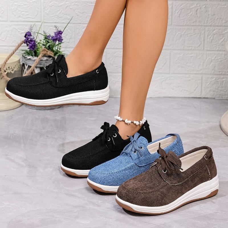 Fashion 2025 New Comfortable Women Sneakers Casual Shallow Mouth Lace Up Versatile Single Shoes Platform Canvas Spring and Autumn Shoes