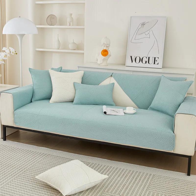 Sofa Cushion Four Seasons Universal Non-slip Pure Cotton Fabric All Cotton Cover Towel Modern Quilted High-grade Simple Cushion