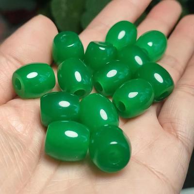 Bright Green Malaysian Jadeite Barrel Beads with Large Holes and Ruyi Design
