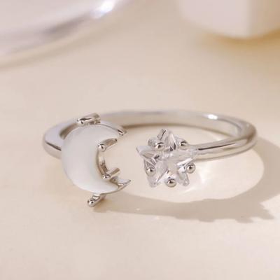 Zircon Moon Star Rings For Women  Gold Plated Moon Star Adjustable Ring Lucky Statement Couple Wedding Band Jewelry Gift