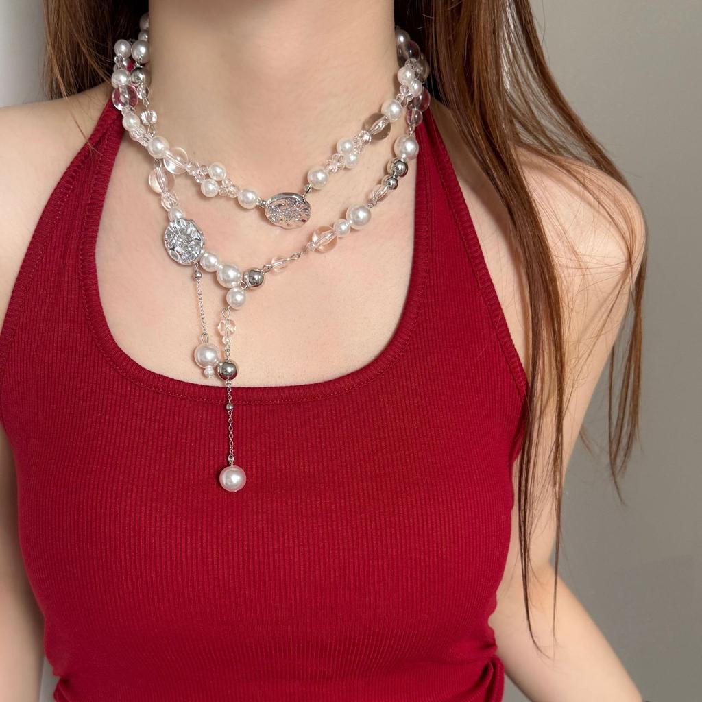 Pearl Rhinestone Tassel Necklace, Light Luxury Multi-layer Elegant Women Clavicle Choker