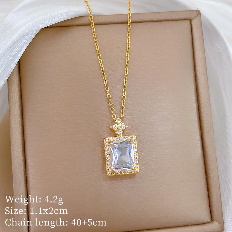 Geometric Luxury Crystal Zircon Pendant Necklace for Women Stainless Steel Chain Bling Wedding Party Jewelry Accessories Gifts