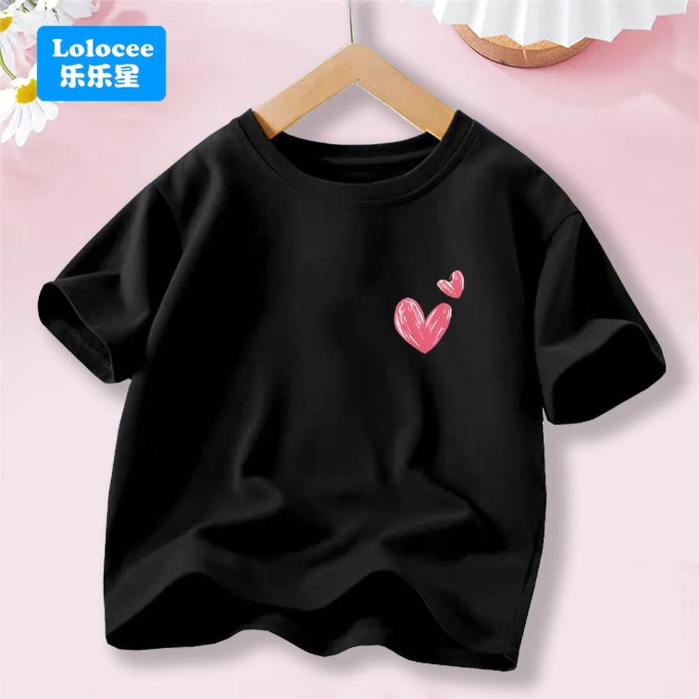 Sweet Heart Print T-Shirt Crew Neck Short Sleeve T-Shirt Casual Every Day Tops, Girls Clothing Fashion Teens Sport Clothes