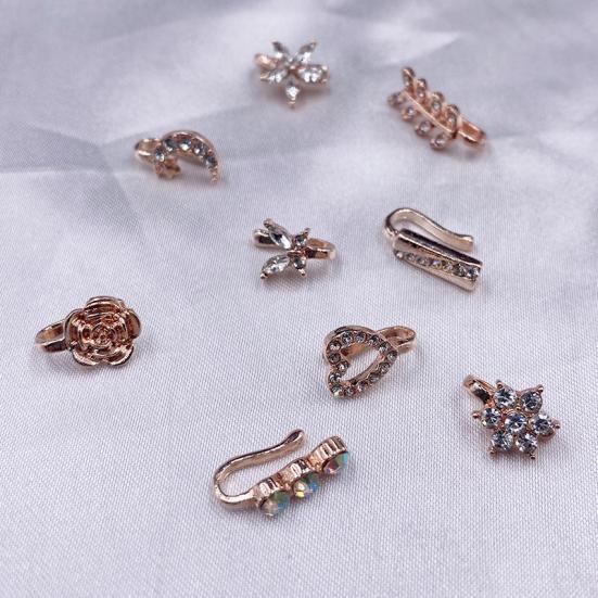 9Pcs Ear Bone Studs Flower Shape Rhinestone Jewelry Moon Non Pierced