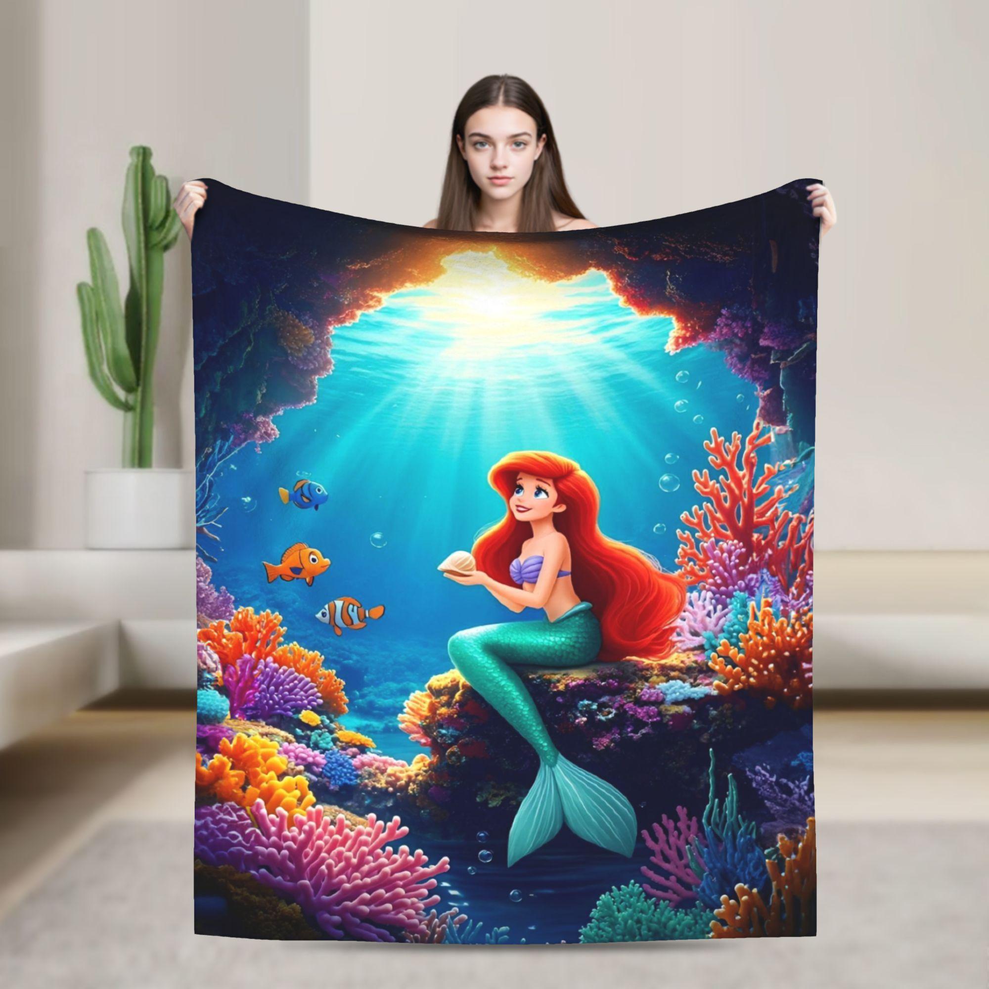 

Little Mermaid Cartoon Princess Blanket Fleece Spring Autumn Portable Super Soft Throw Blanket for Sofa Outdoor Rug Piece 100cmx150cm