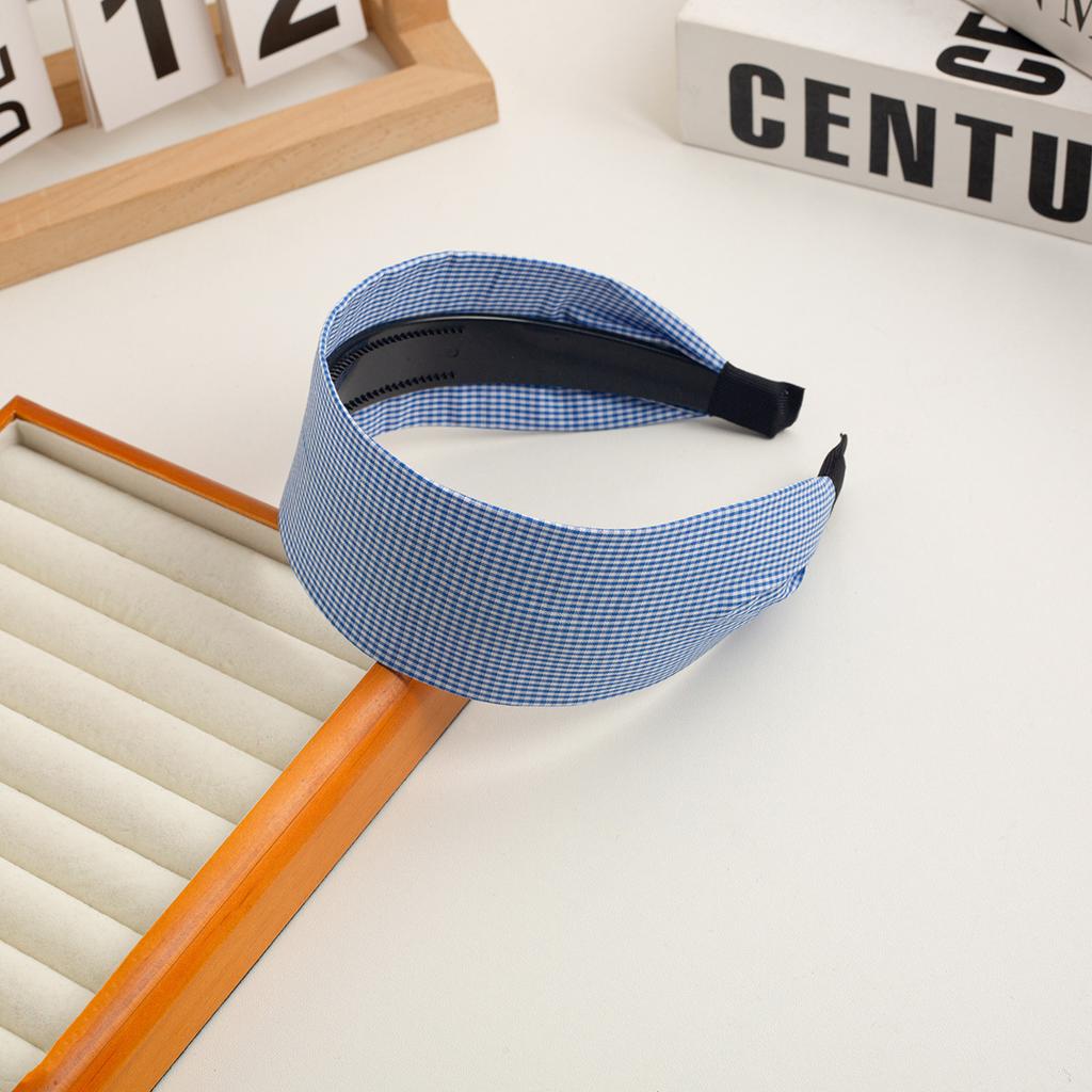 New Checkered Wide Fabric Headband Sweet Academic Vintage Hair Band Non-Slip Toothed Design Korean Retro Hair Accessories