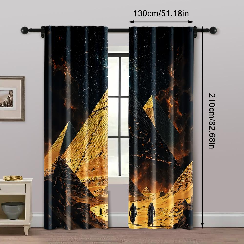 2pc,  Window Curtains Mysterious Egyptian Pyramids Versatile Polyester,Without Electricity Festive Wall Decor Suitable for