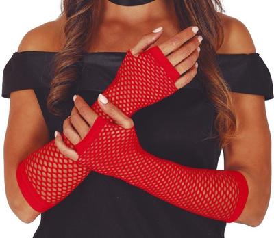Red Mesh Fingerless Gloves Mittens